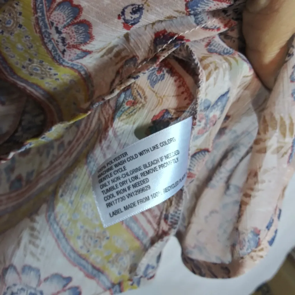 Knox Rose Floral Chiffon Ruffle Peasant Neutral Blouse Top Neck Tie Size M - Image 5