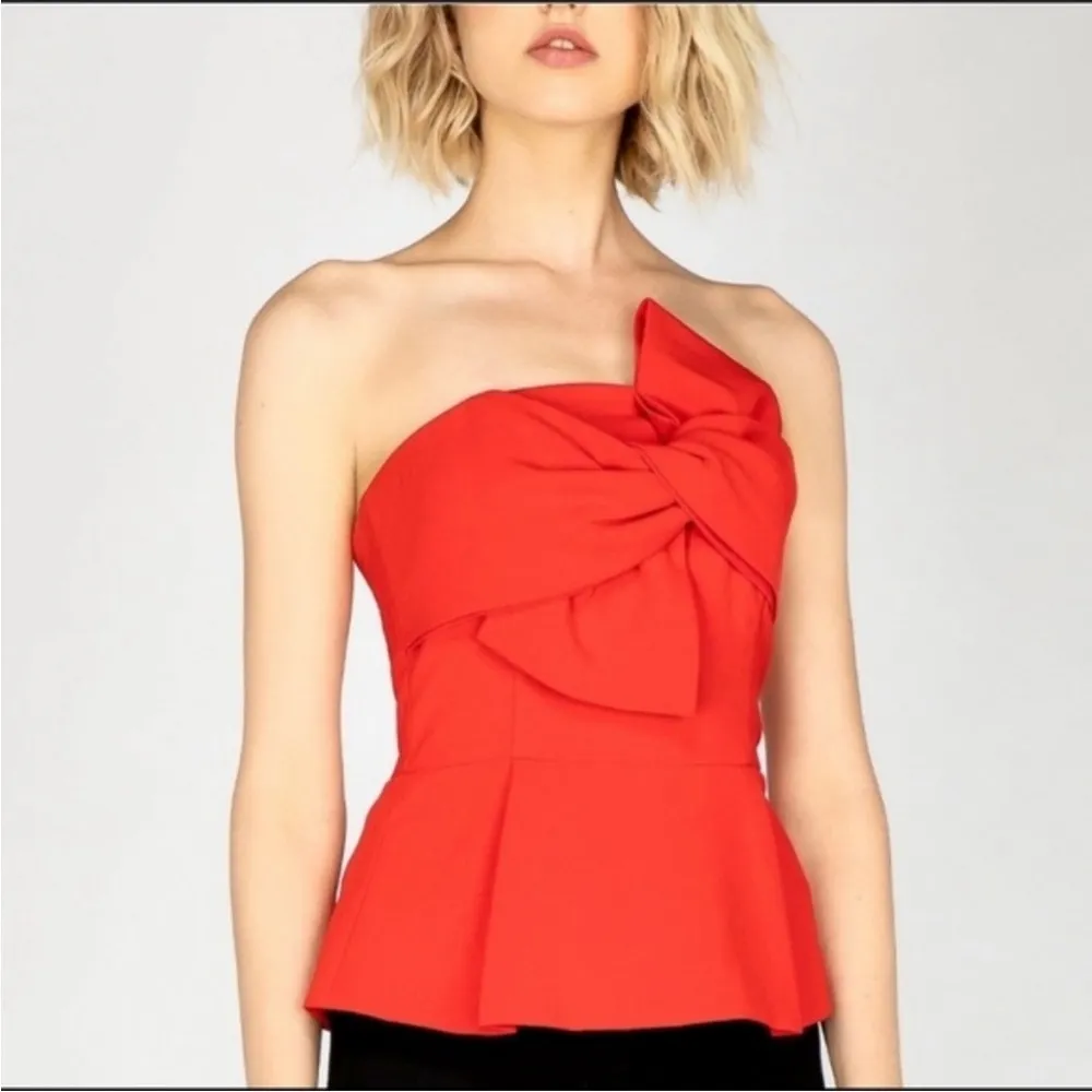Adelyn Rae Red Rozina Woven Strapless Bow Top Large - Image 2