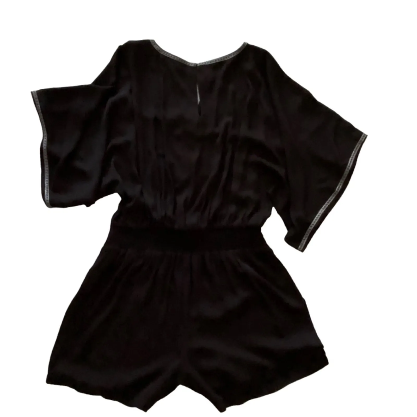 White House Black Market 10 Romper Shorts WHBM Boho Embroidered Tassel Kimono - Image 11