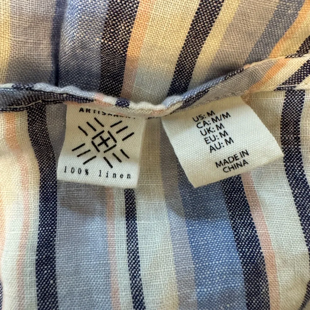 Women’s Artisan NY 100% Linen Striped V-Neck Sleeveless Shift Dress Medium - Image 4