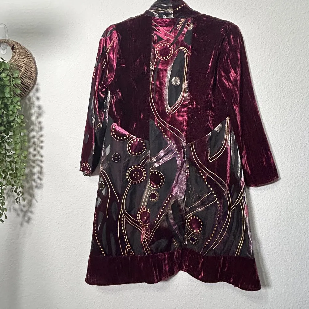 NEW Chico’s Travelers Collection Velvet Burnout Kimono Black Wine Size XS 0 - Image 4