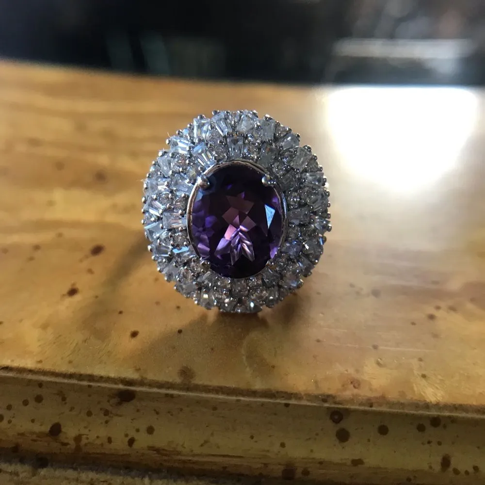 Natural Amethyst Sterling Silver Cocktail Ring Size 6 Purple - Image 4