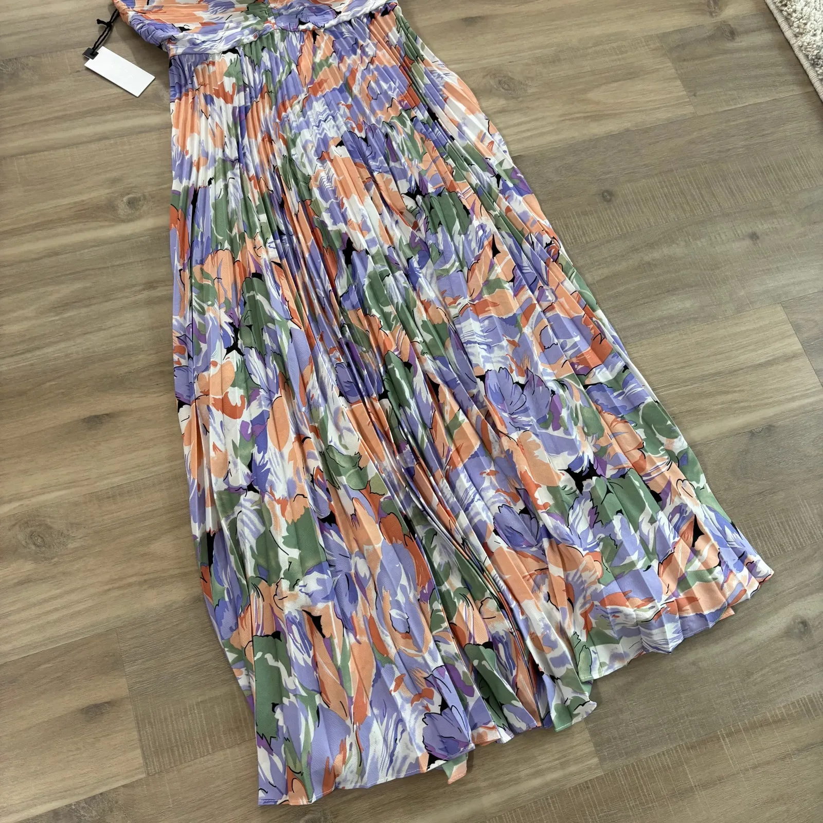 NWT Astr the Label Blythe Plisse Midi Dress Coral Multi Women Size Medium - Image 6