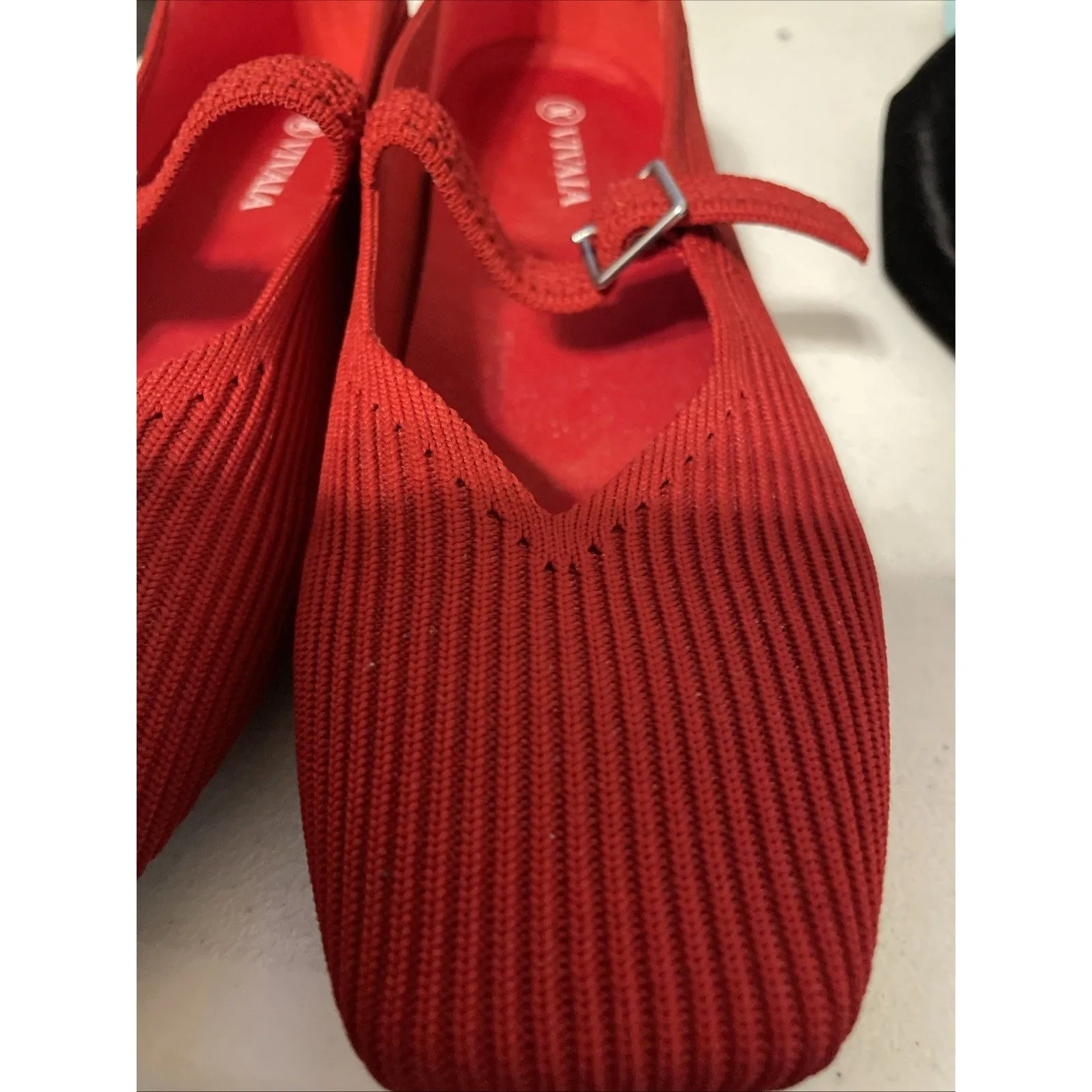 Vivaia Ruby Red Margot Mary Jane Flats Square Toe Knit Shoes Women’s 7.5 38.5 - Image 4
