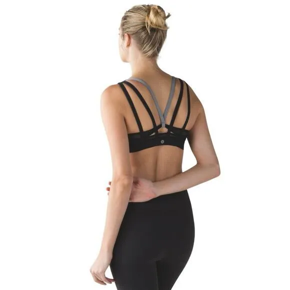 Lululemon Women 4 Energy Bra Exhale Blurry Belle Battleship Black & Grey Striped - Image 2