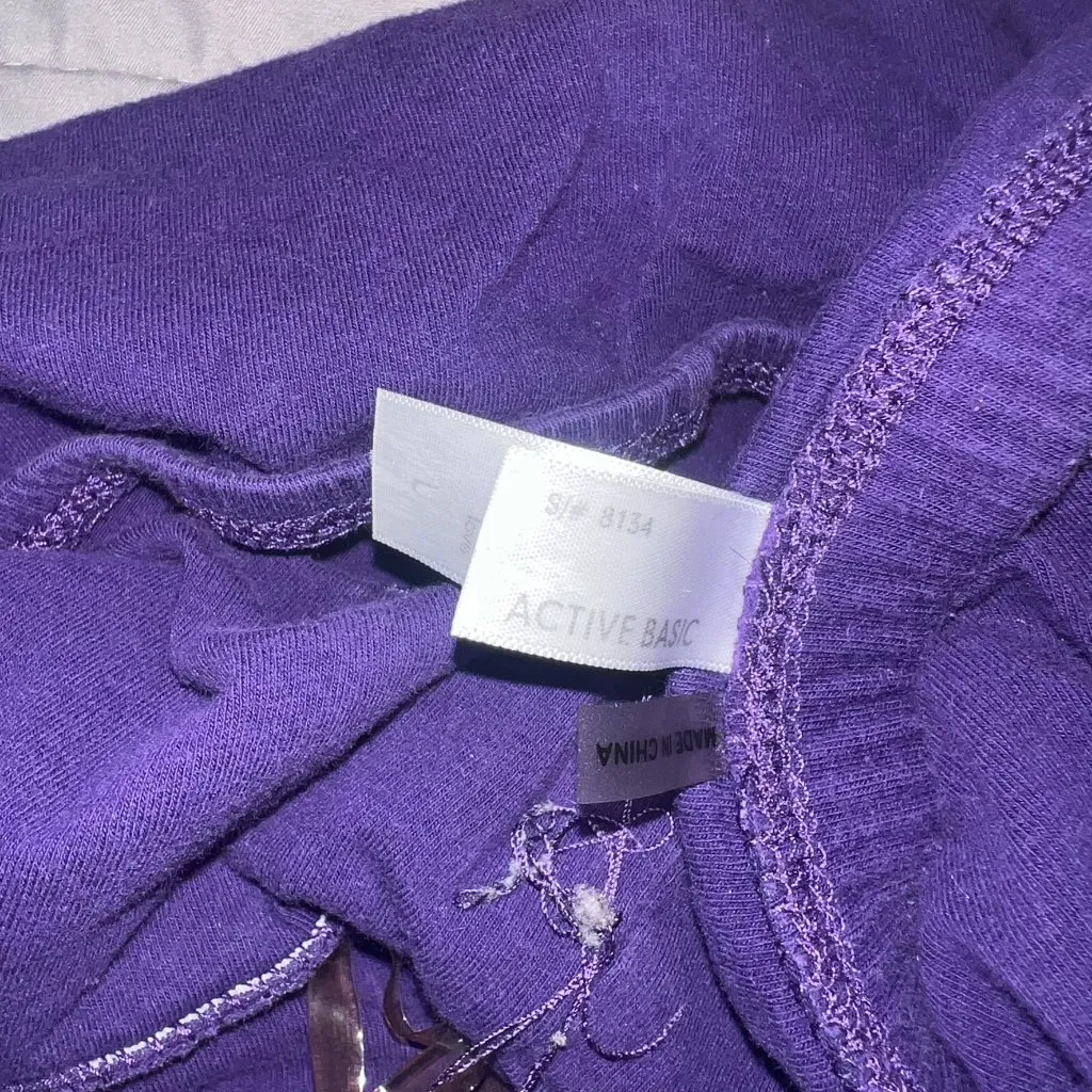 Active Basic Women's Dark Purple Crop Top with Built-In Bra - Size L - Image 2