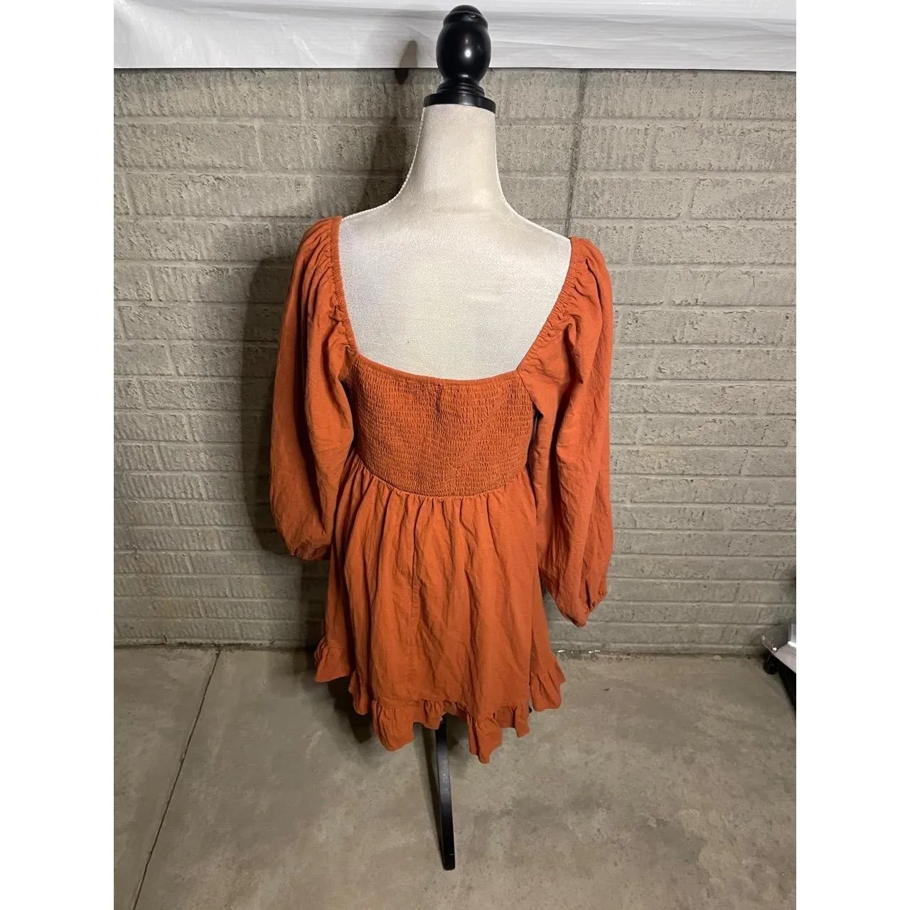 SHEIN Orange Long Sleeve Sweetheart Neckline Ruffled‎ Hem Mini Dress Size XL - Image 3