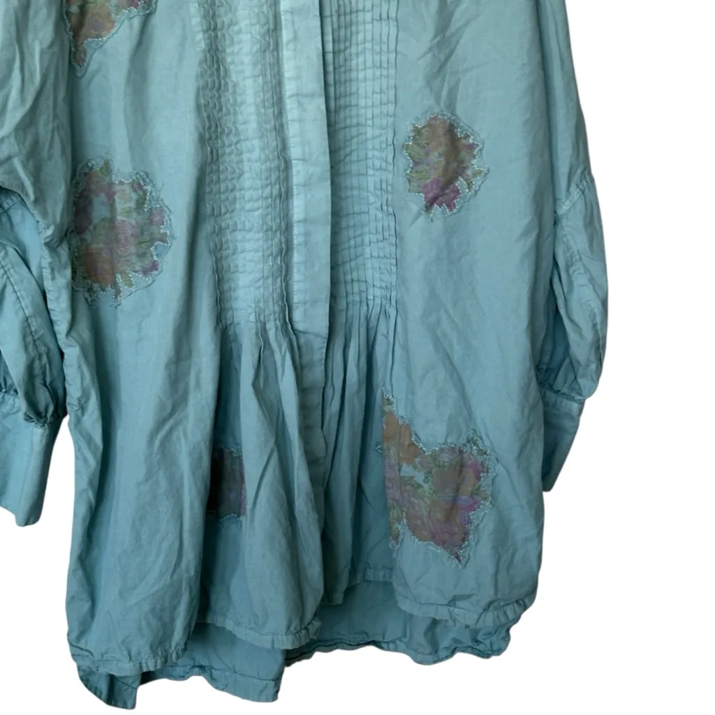 Free People Mari Stylish Blue Button-Up floral boho shirt dress S - Image 9