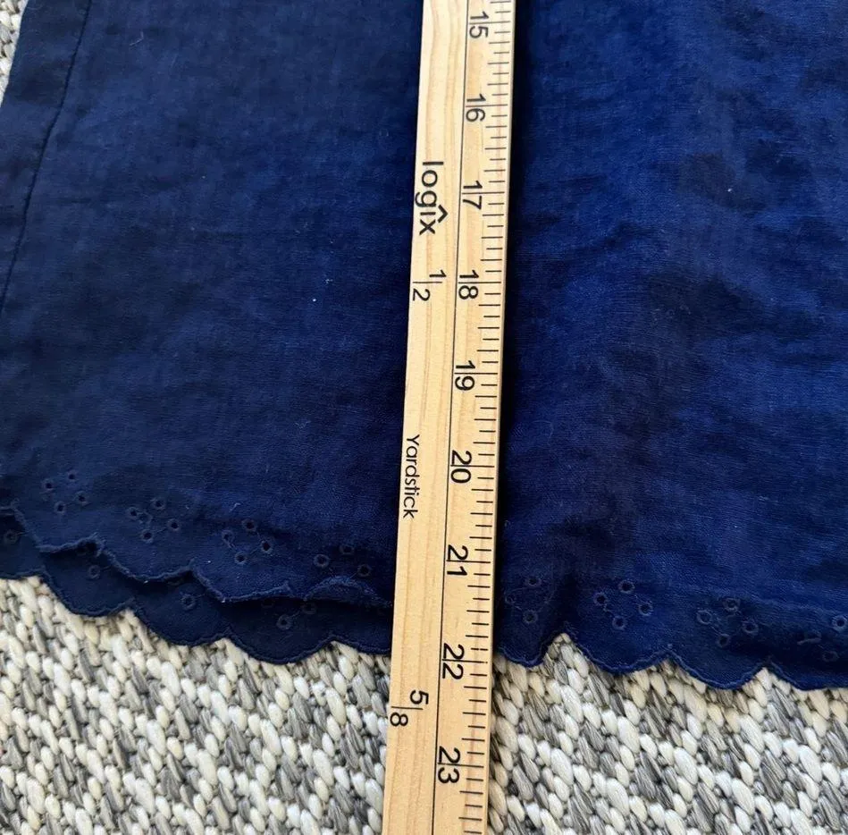 J. Crew 100% Linen Scallop Cross Back Top Size 2 Navy Blue beach coastal - Image 10