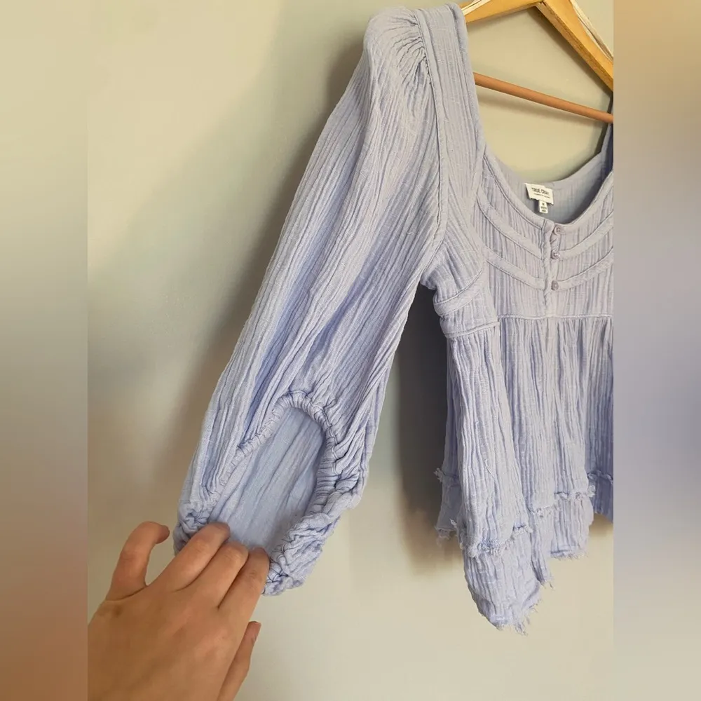 True Craft Light Blue Long Sleeve 100% Cotton Blouse Size Medium - Image 2