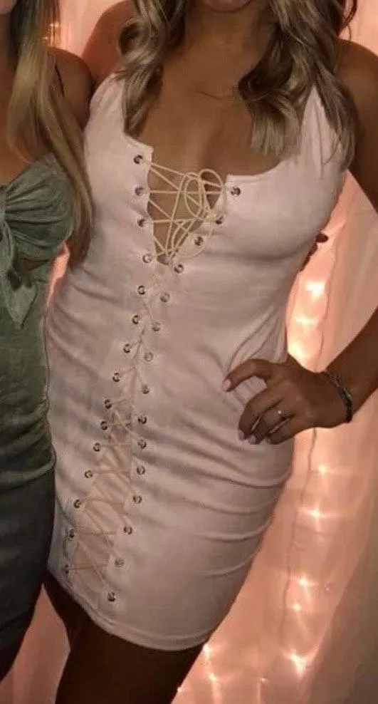 Lace Up Suede Dress Pink Size 6 - Image 2