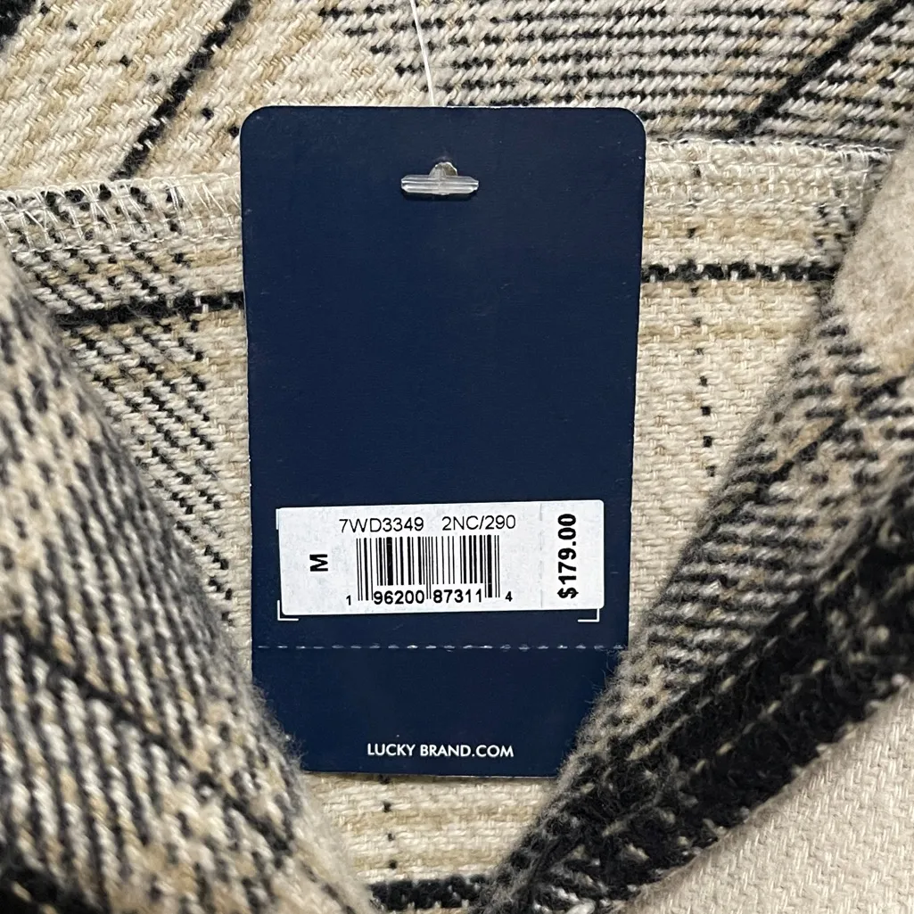 NWT Lucky Brand Women's Beige and Black Buffalo Plaid Oversized Shirt Jacket M - Image 8