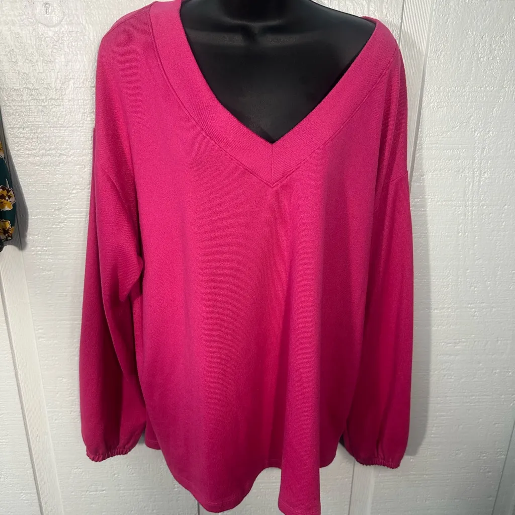Lane Bryant Pink V-Neck Tunic Sweater Plus Sz 14/16 EUC - Image 3