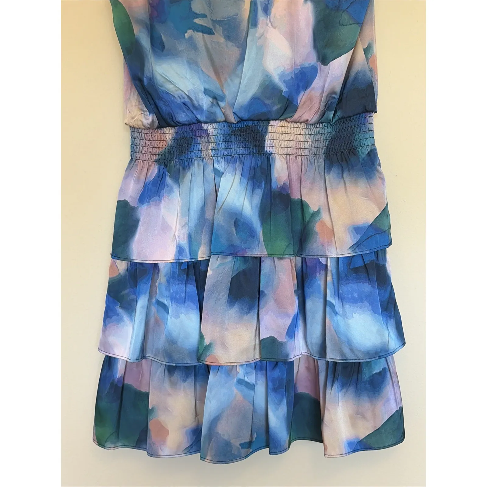 Socialite Multicolor Vneck Sleeveless Tiered Ruffle Elastic Waist Dress Small - Image 6