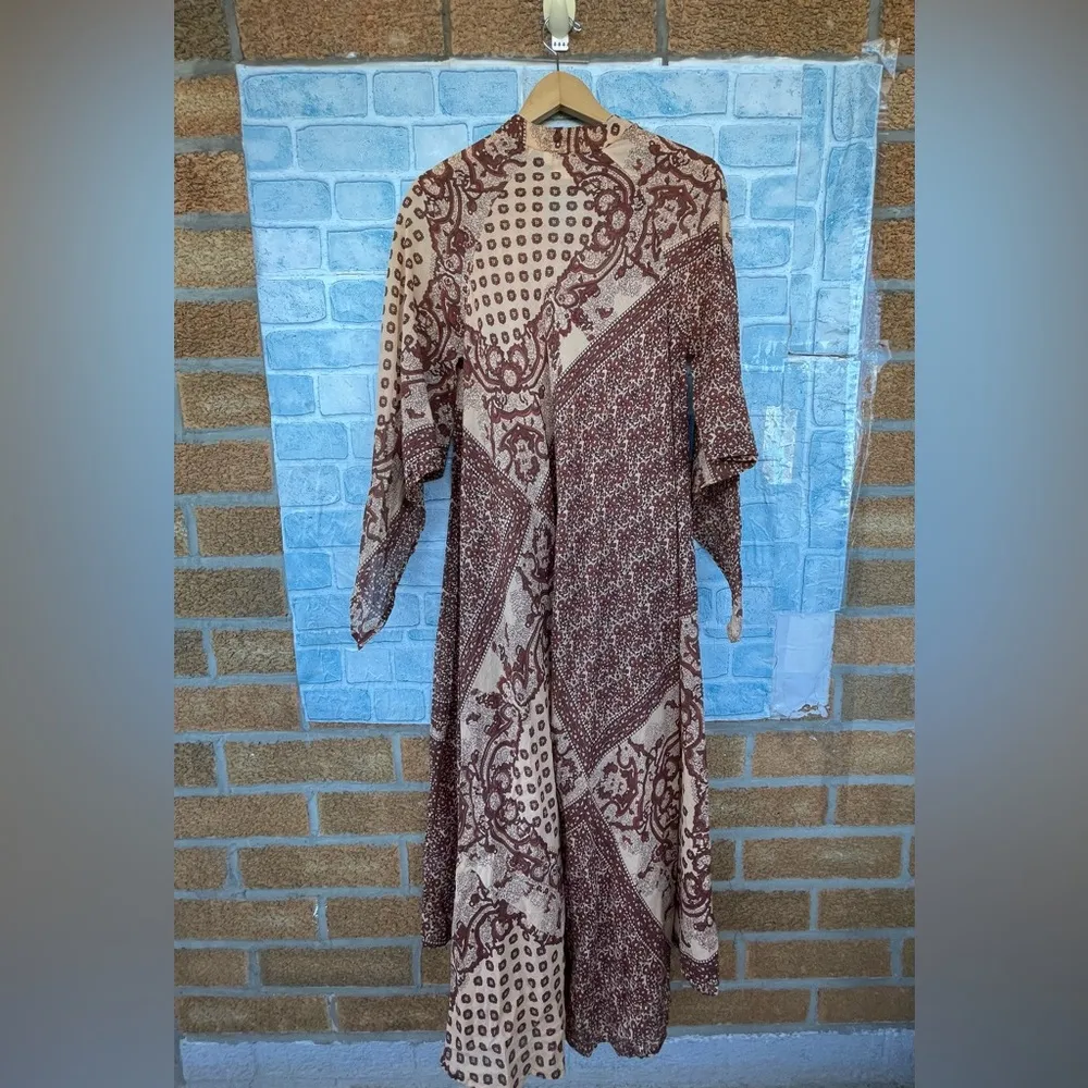BLUE BOHEME Audrey Printed Maxi kaftan Dress Butterfly Sleeves brown large Brown - Image 8