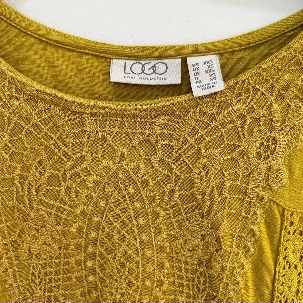 LOGO Lori Goldstein Womens Cotton Slub Top Embroidered Meshsize Golden - Image 8