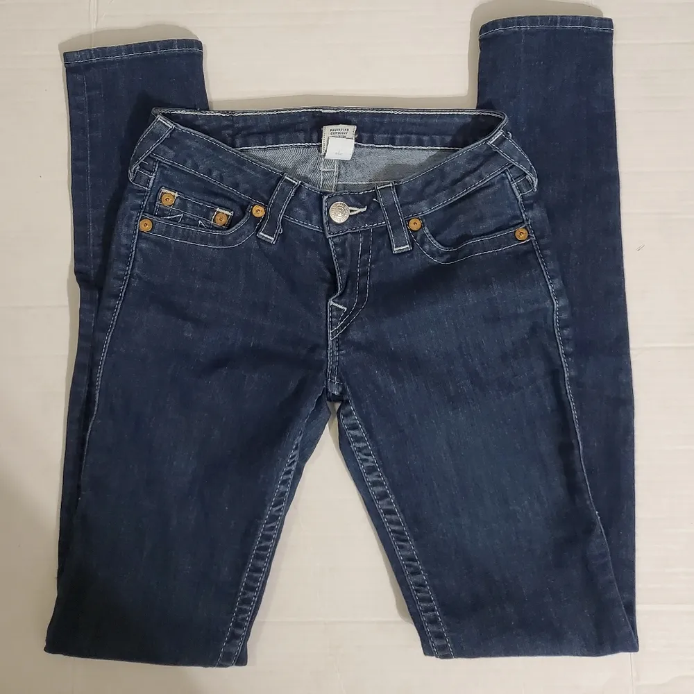 True Religion Blue Denim Dark Wash Skinny Jeans 27 - Image 2