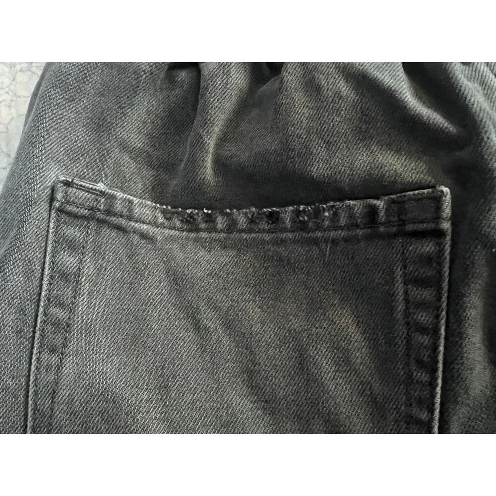 Vervet Black Denim Belted Paper Bag Elastic High Waist Shorts Size S Women's - Image 4