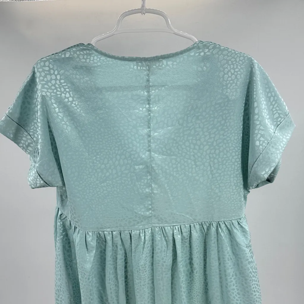 Entro Light Blue Textured Mini Dress babydoll S animal print shiny monochromatic - Image 4