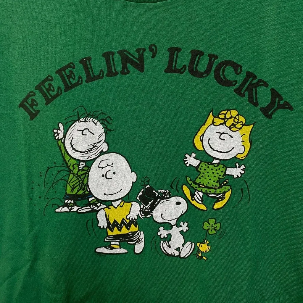 Snoopy Feelin Lucky Green Tshirt size Extra Large - Image 2