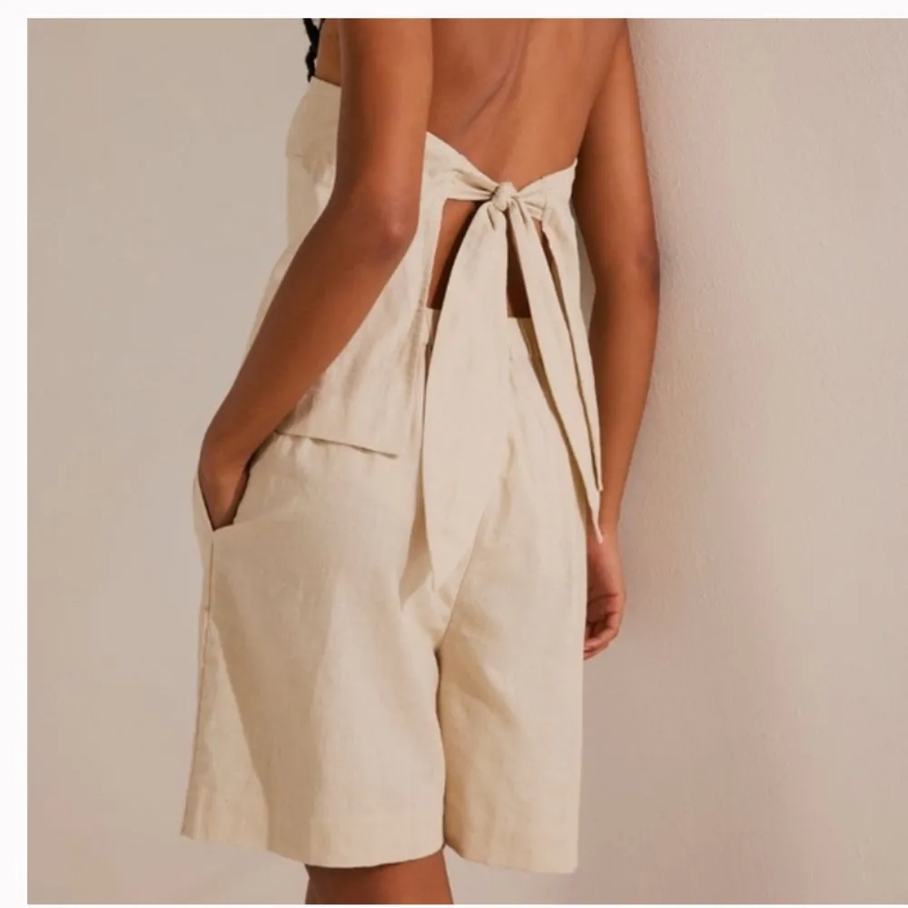 Free people L linen short & tube top got to have it set cutout bow boho spring - Image 4