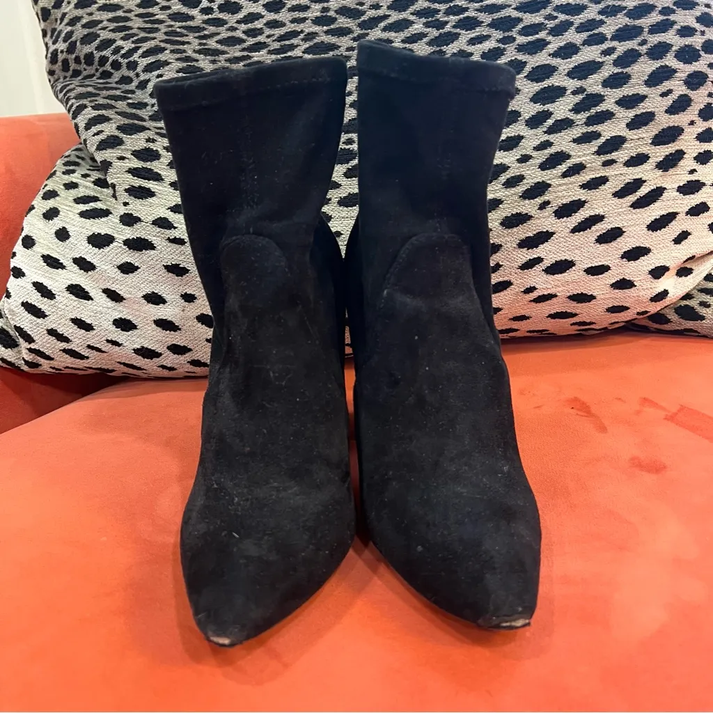 Vintage Black Suede Block Heel Boots Witchy Whimsy Goth Pointed Toe Booties 8 Size 6.5 - Image 3