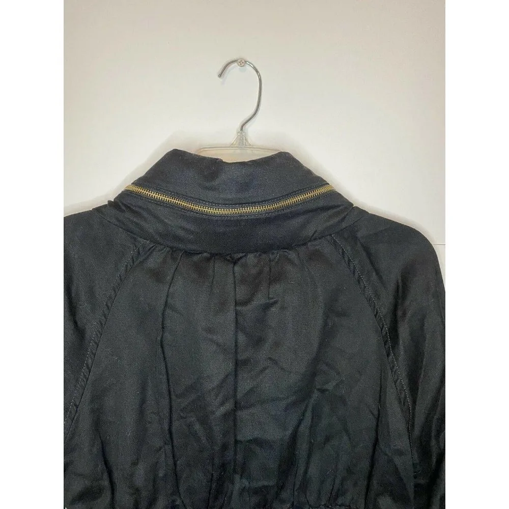 French Connection Black Jacket Parka Hidden Hood Roll-Sleeves Sz 4 - Image 5