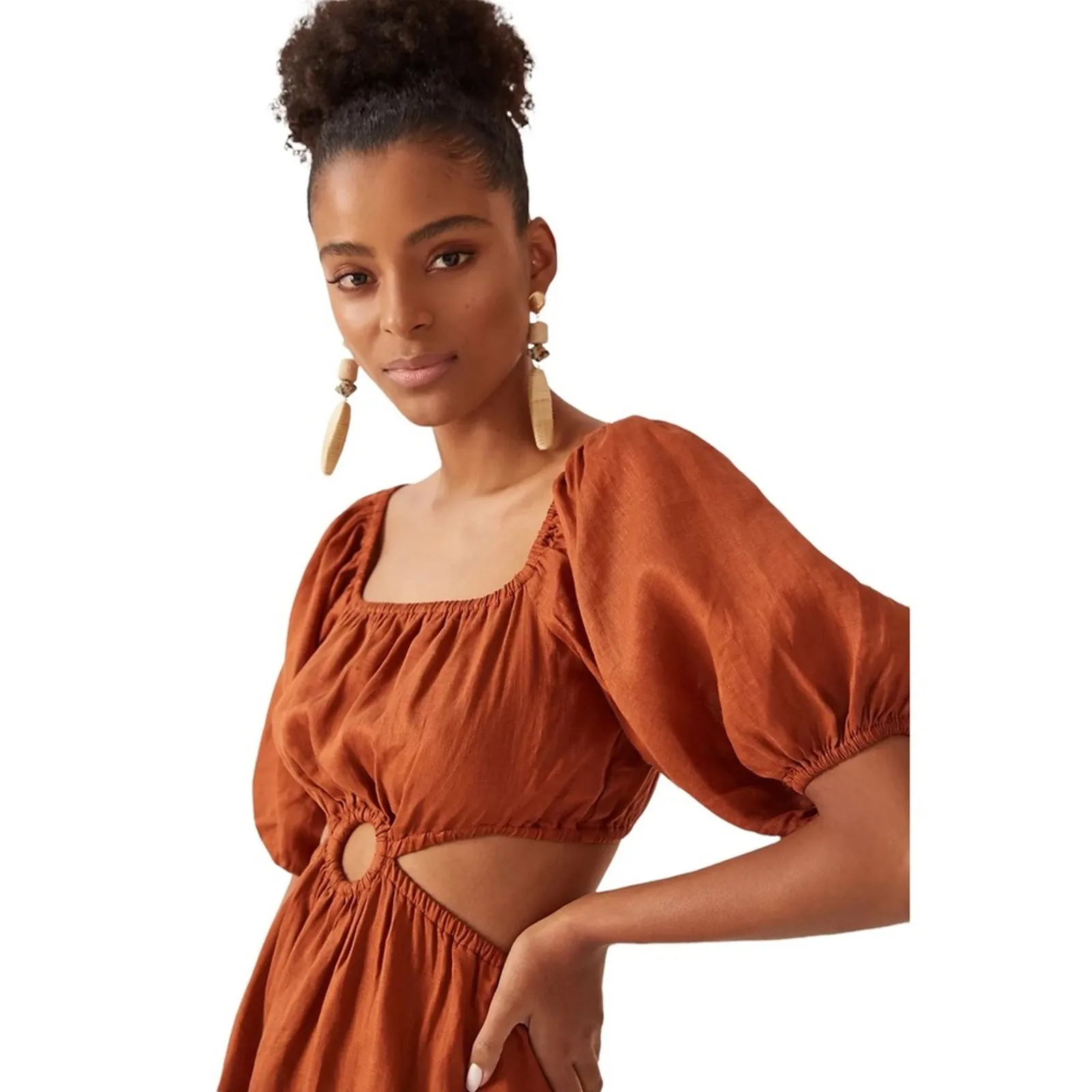 Anthropologie‎ Faithfull Almero Linen Square-Neck Puff-Sleeve Mini Dress NWT - Image 7