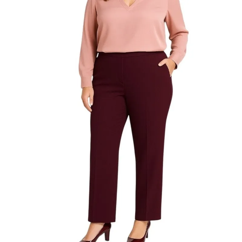 Roz & Ali Dressbarn Trousers Slimming Mid Rise Pants Burgundy Women’s Size 16 - Image 11