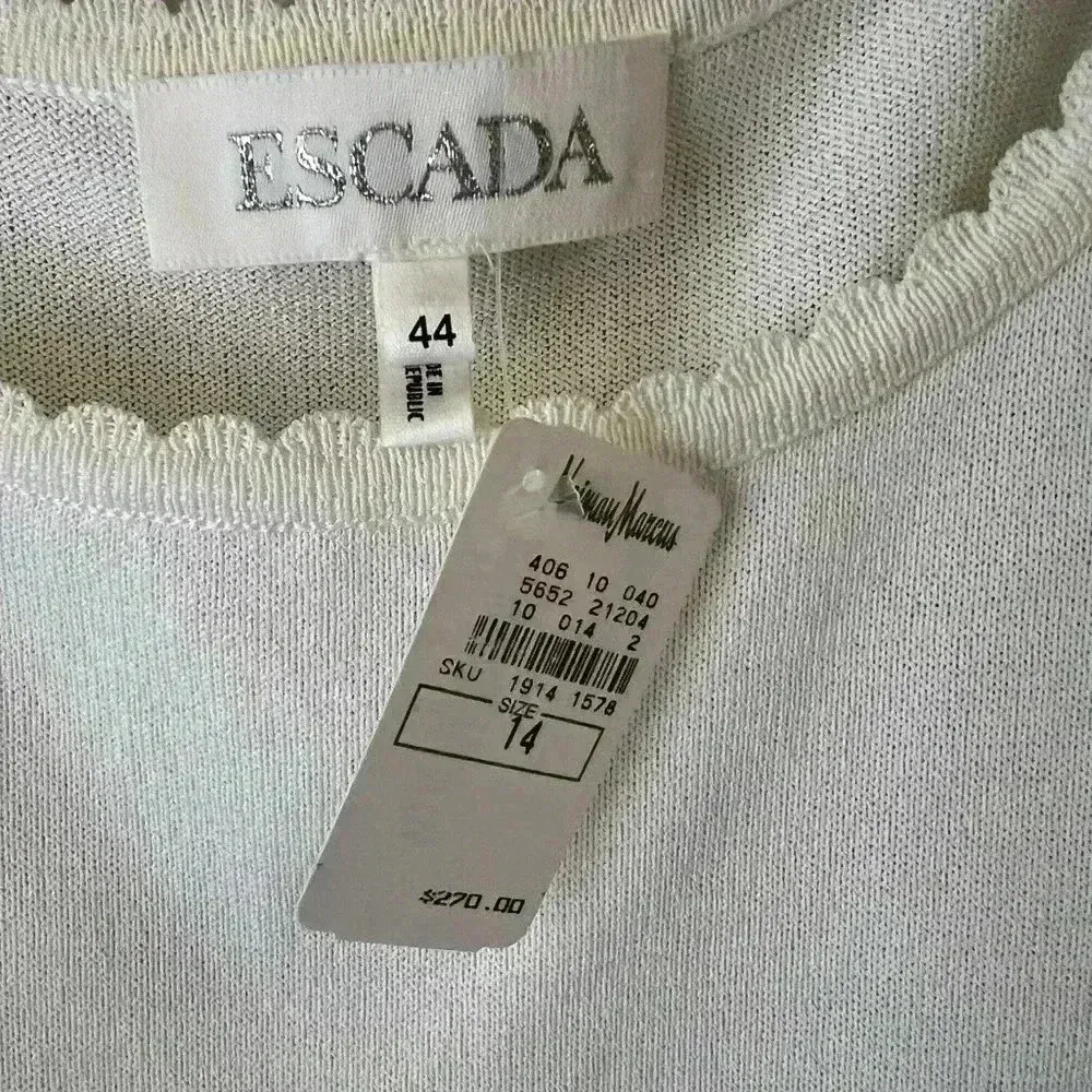 Escada dead stock vintage white scoop neck scallop hemmed warm white knit top Size L - Image 3