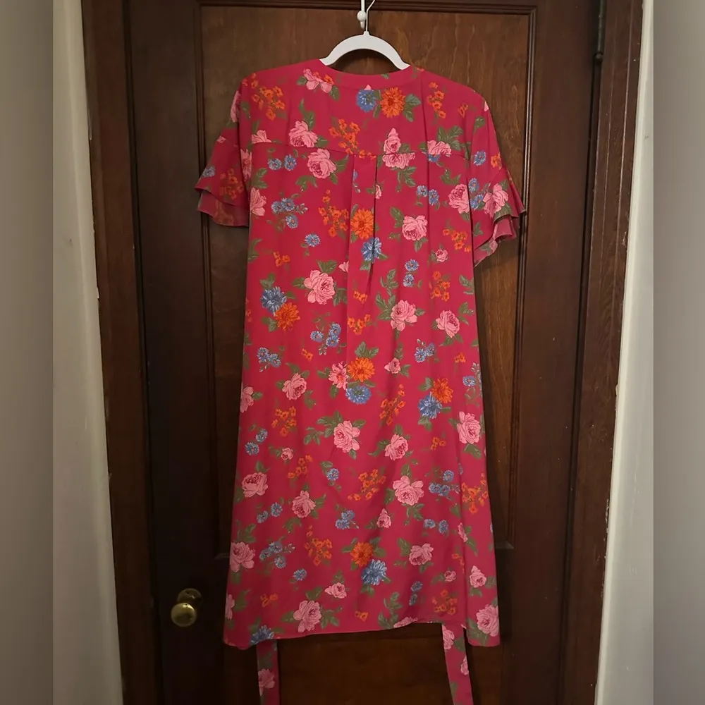 Ann Taylor Baja Rose Island Floral Flutter Sleeve Shirtdress Size L - Image 4