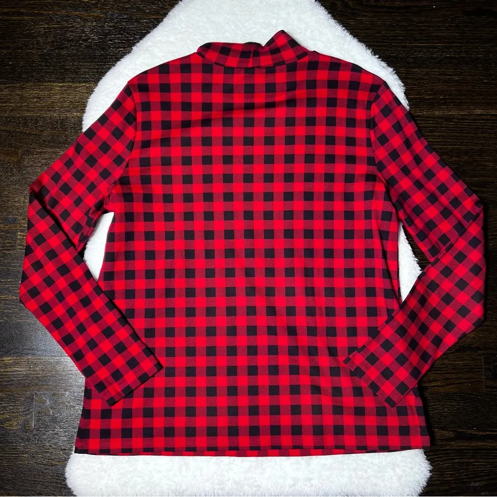 Croft & Barrow Red and Black Buffalo Plaid Mock Neck Top - Image 5