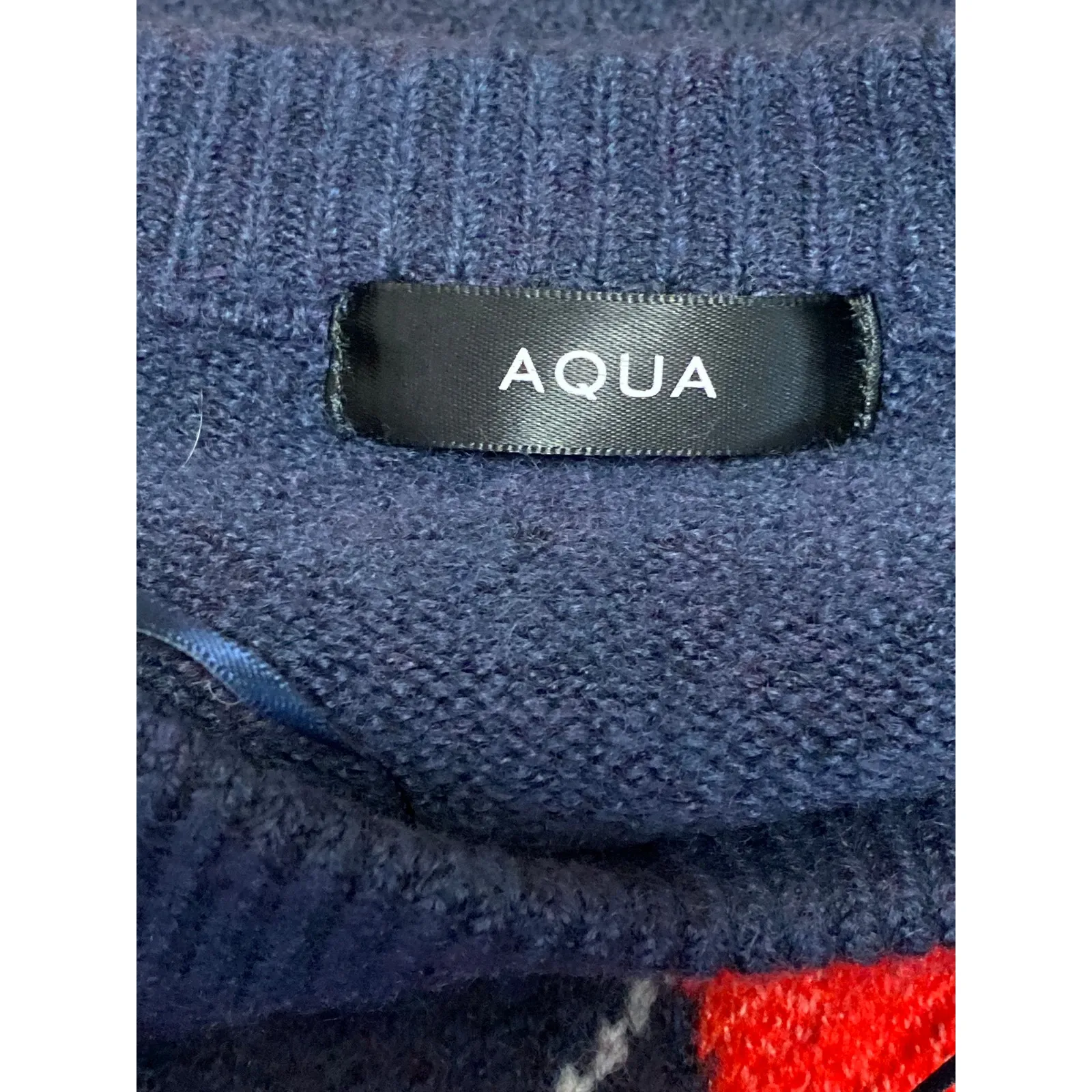 Aqua Women's Navy Blue Argyle Knit Long Sleeve Crew Neck Sweater Top Size L - Image 3