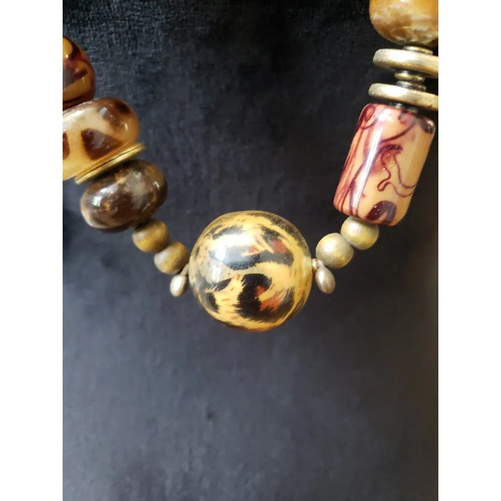 Women's Chunky Boho Beaded Necklace Lobster Clasp Earth Tone Tribal Statement Brown - Image 3