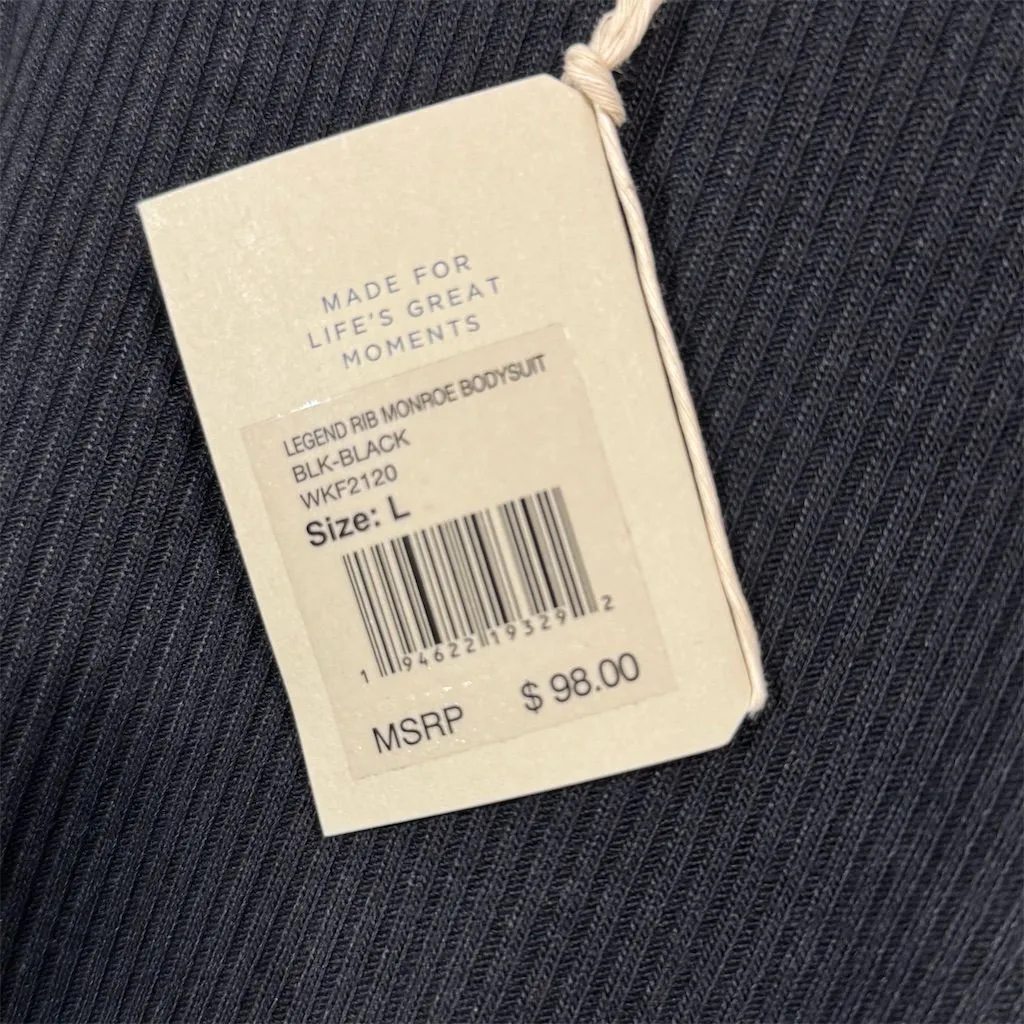 Faherty Legend Rib Bodysuit Black L NWT Clean Girl Minimalist Capsule Stretch - Image 6