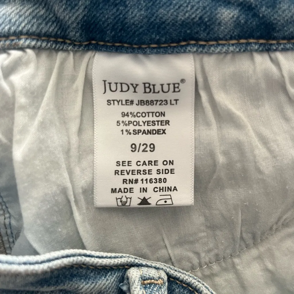 Judy Blue Star Bright Light Wash Distressed Boyfriend Fit Jeans Size 9/29 - Image 5