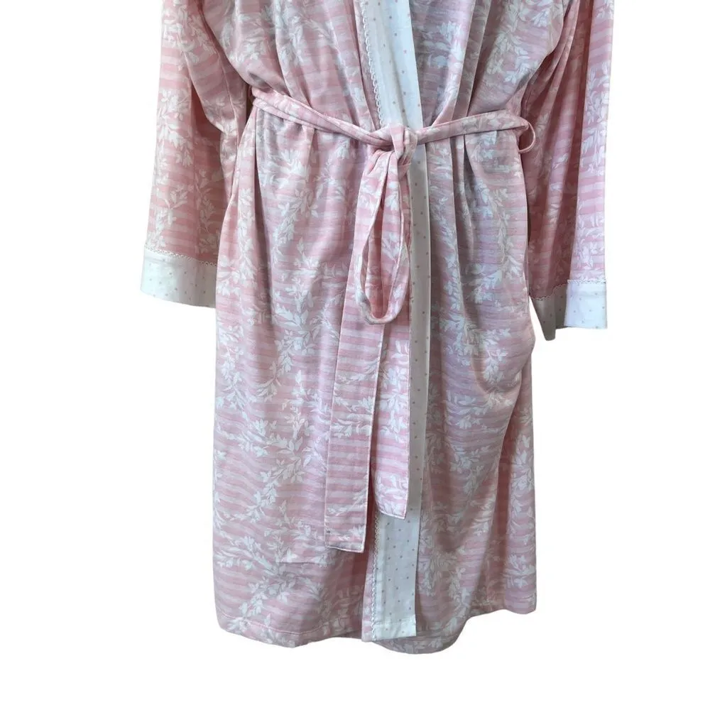 Carole Hochman Pastel Pink and White Floral Lightweight Robe with Pockets - Image 3