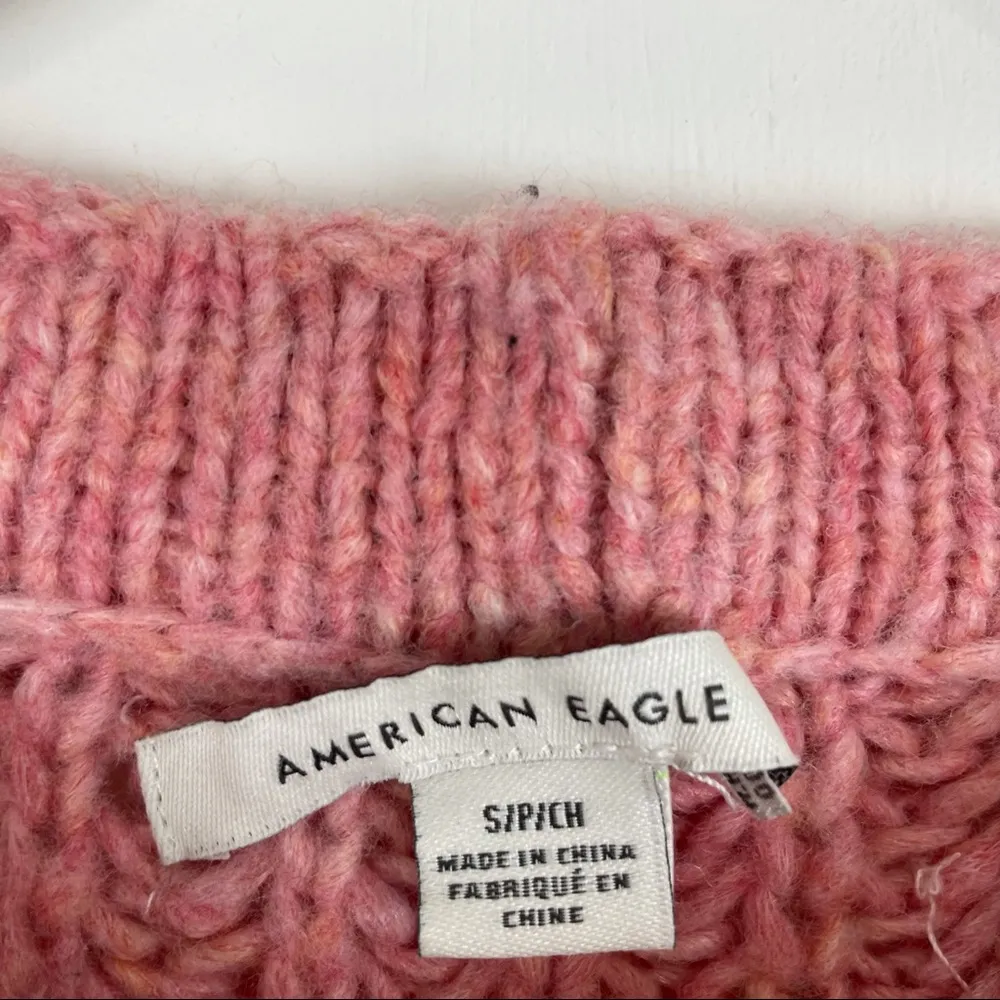 American Eagle Pink Chunky Knit Crop Sweater - Image 7