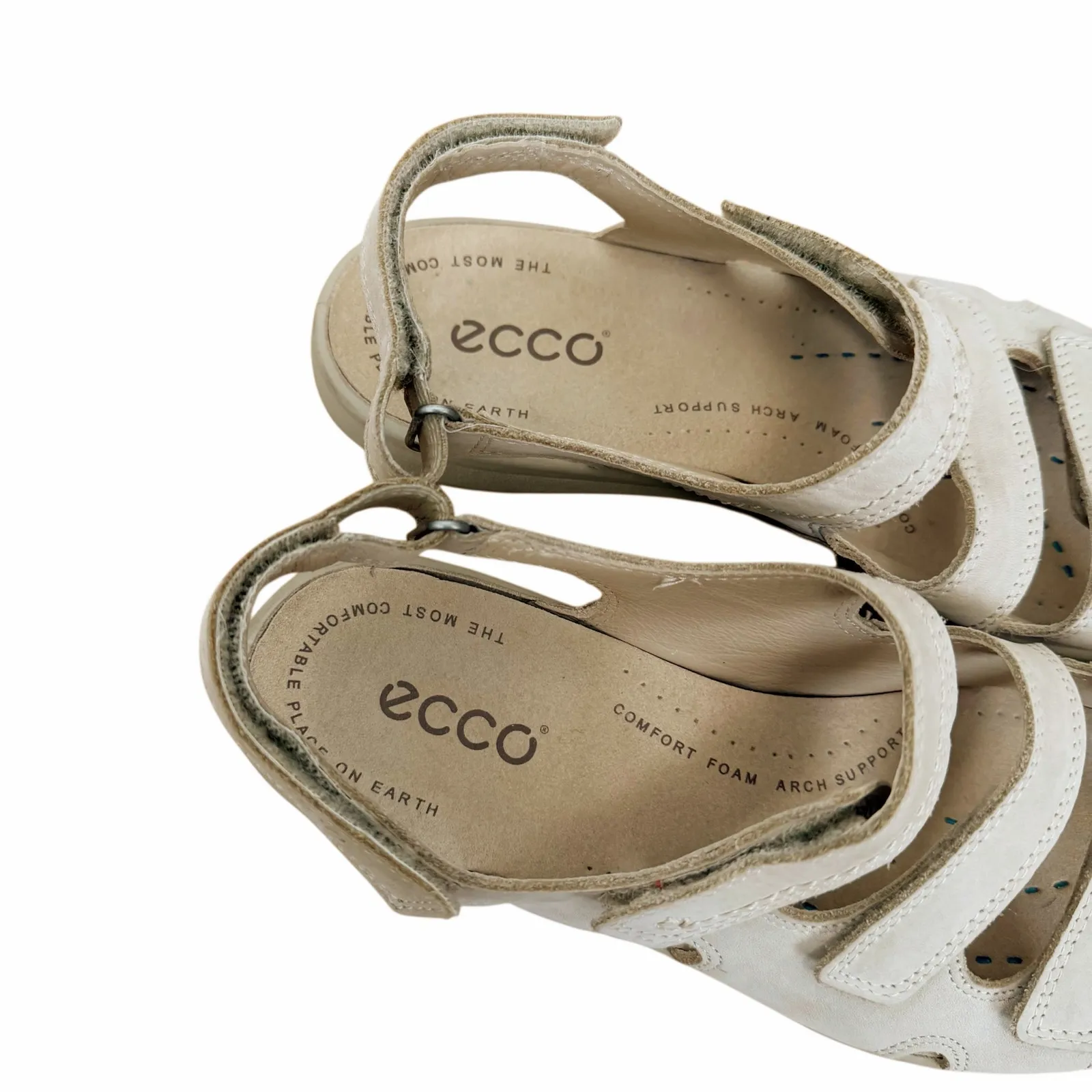 Ecco Beige Leather Breeze 3 Strap Sandals Sz 39 - Image 3