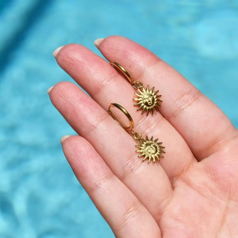18k Gold Plated Sun Hoop Earrings - Image 2