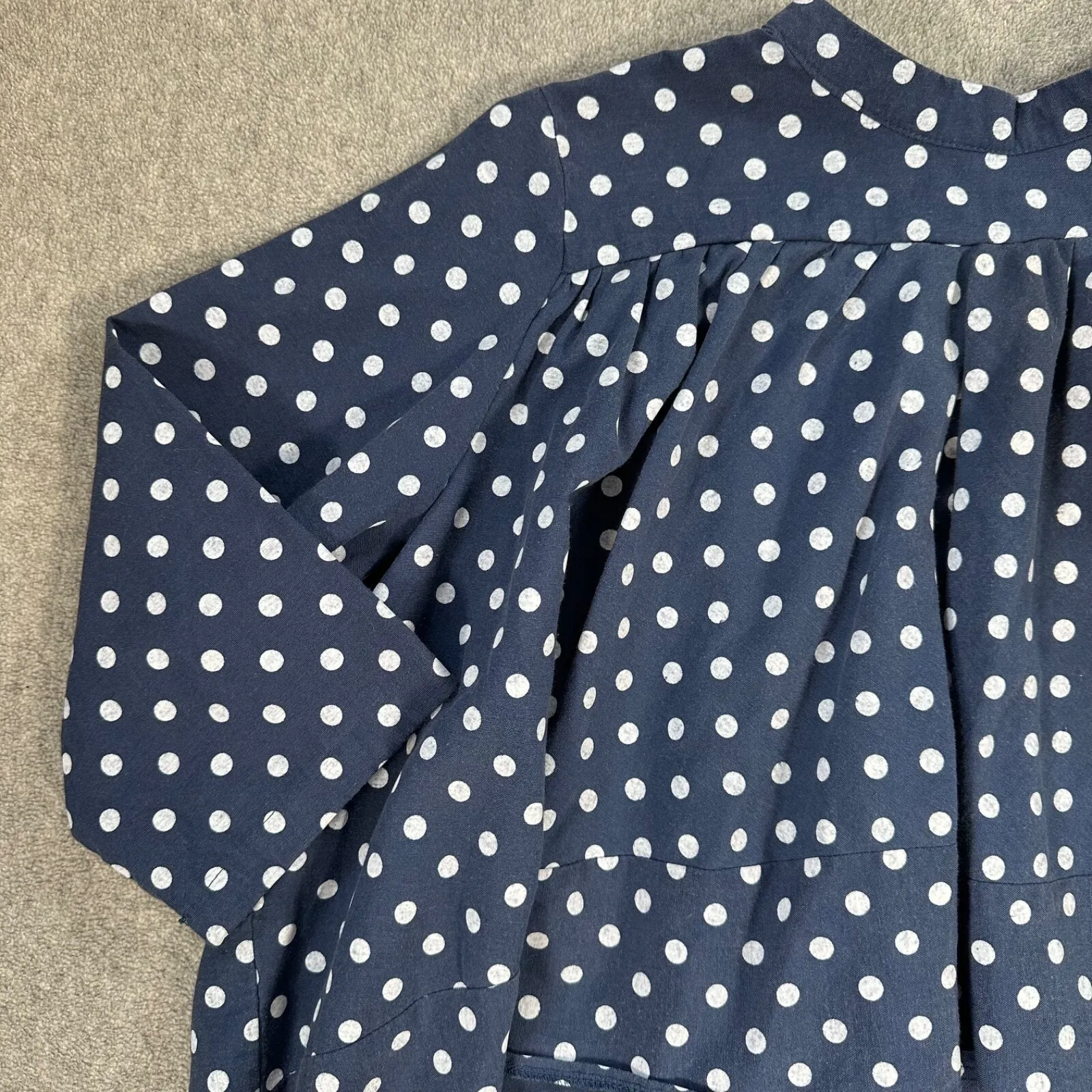 Dice Polka Dot High Low Top Women's Large Mock Neck Navy White Funky Art Modest Blue - Image 4