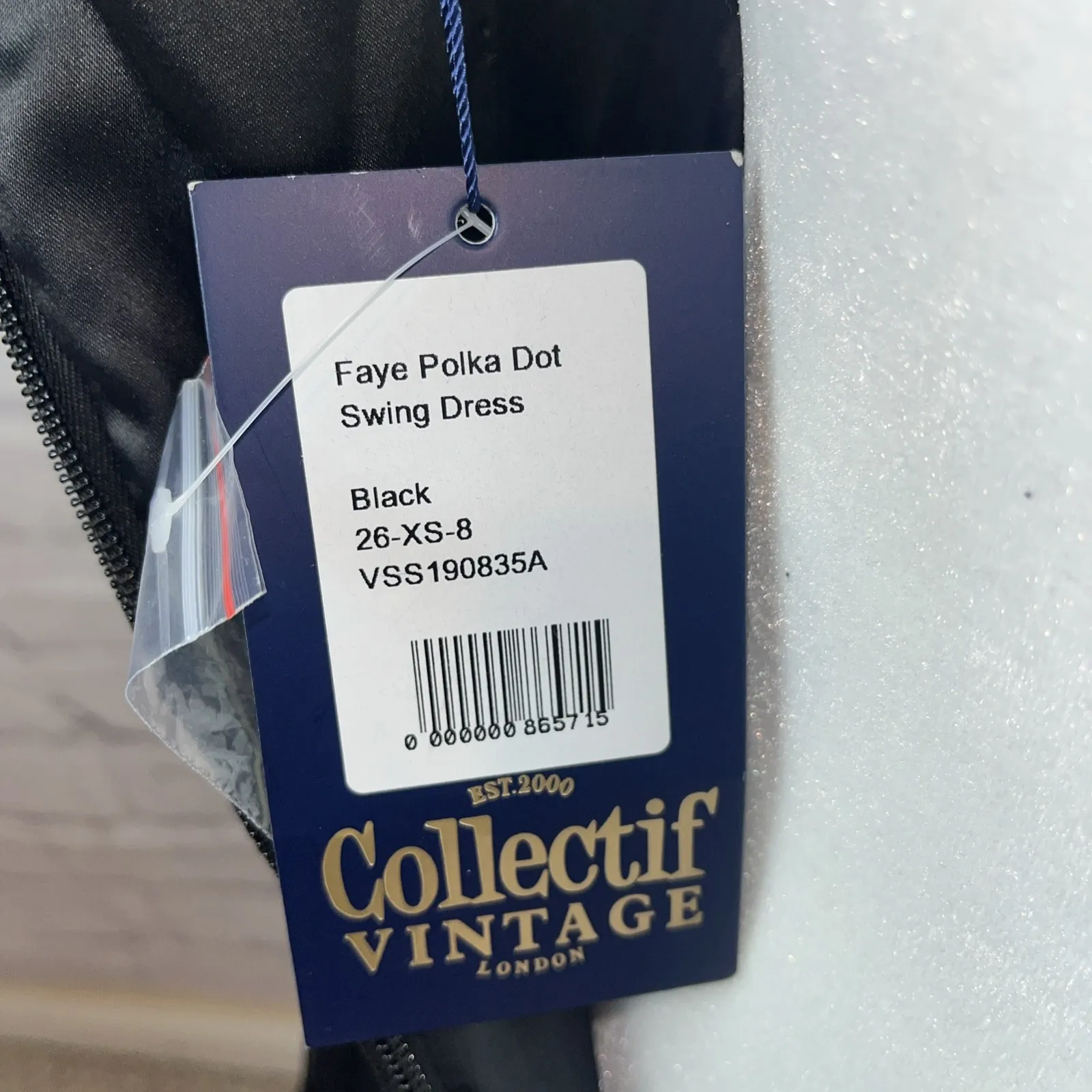 Collectif Vintage London NWT Women's Faye Polka Dot Swing Rockabilly Dress XS Black - Image 8