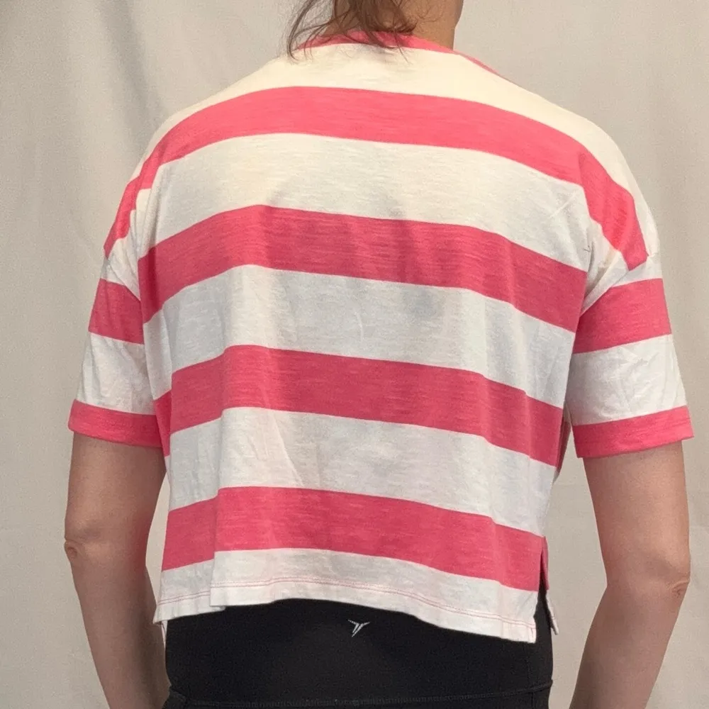 ASOS Women's Striped Oversized Boxy Cropped T Tee Shirt 2 White Bright Hot Pink - Image 2