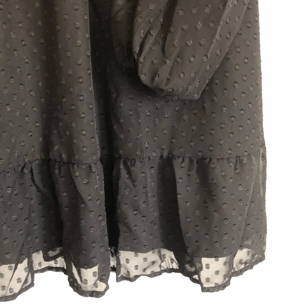 SHEIN Black Swiss Dot Frill Tie Neck Ruffle Hem Maternity Dress. Size Medium - Image 8