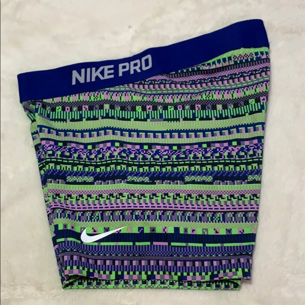 Green, Purple, and Blue Print Nike Pro Shorts - Image 3