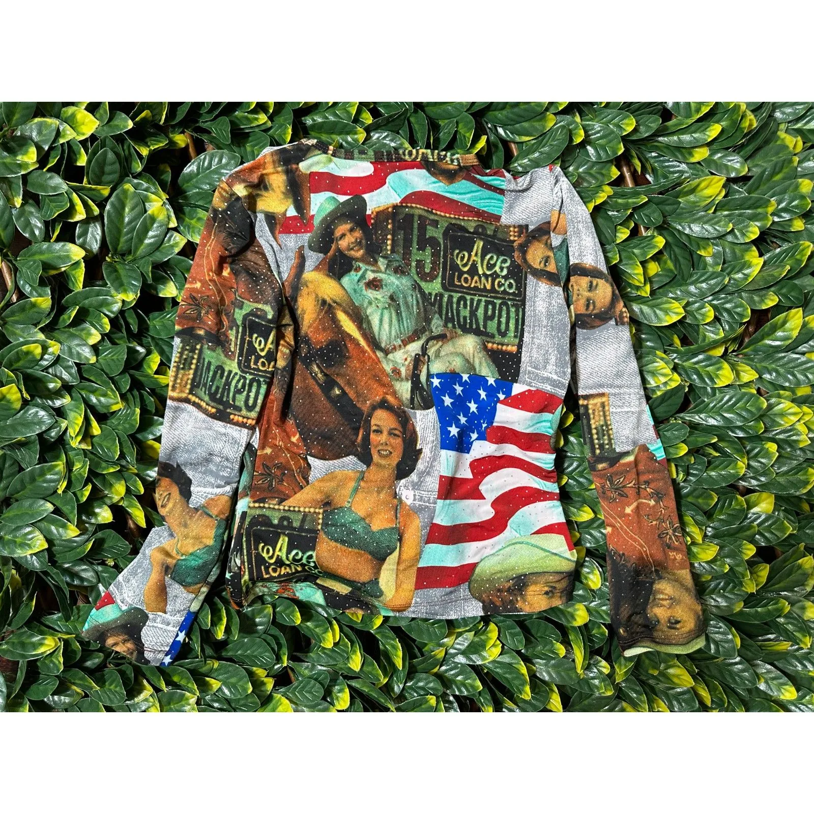 Y2K Limited Too Americana 3/4 Length Sleeve Crop Top Size S - Image 4