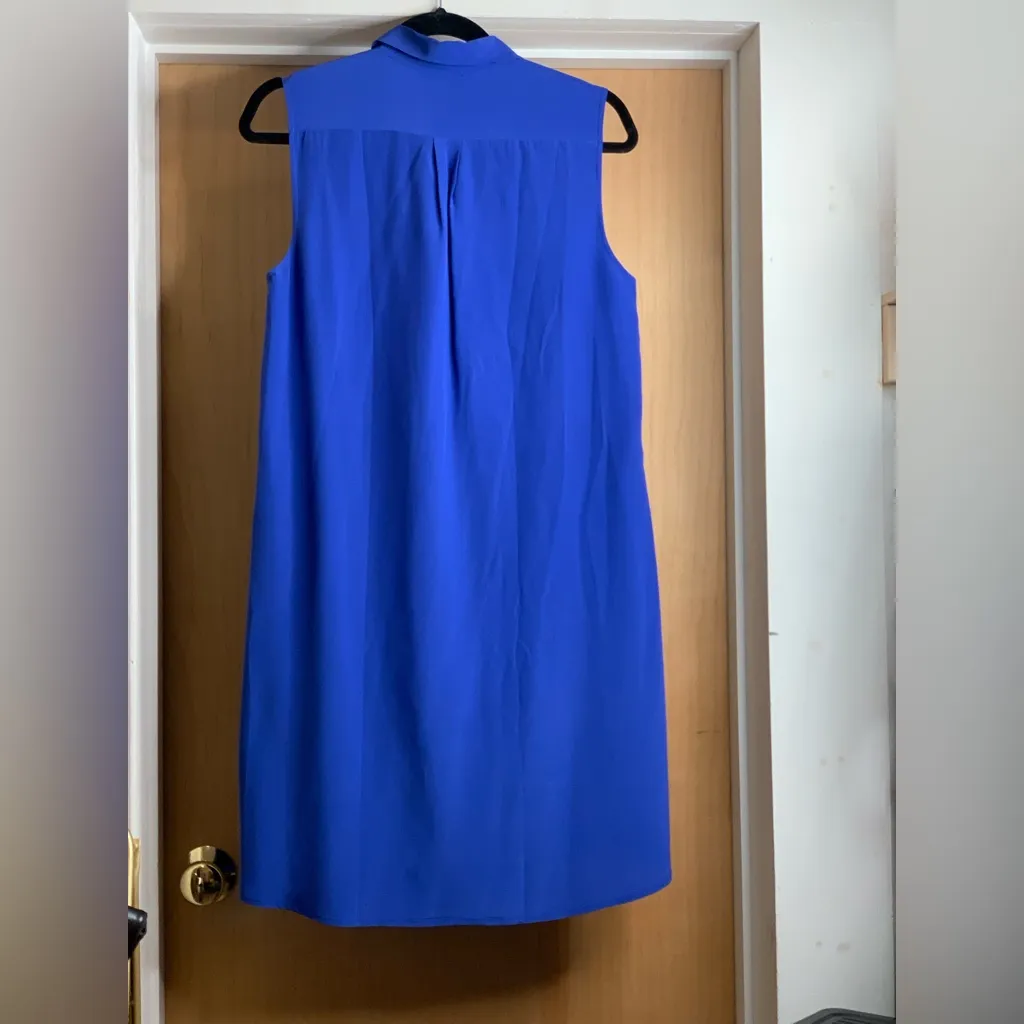 J Crew Sleeveless Blue Silk Button-Up Dress.   Size-Small - Image 3