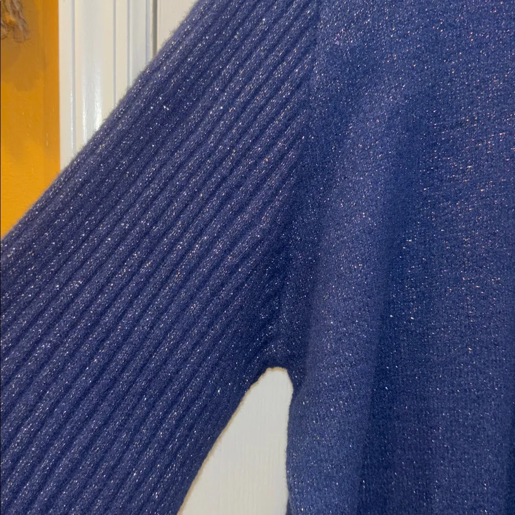 Nanette Lepore Midnight Blue Knit Top METALLIC THREADING THROUGHOUT 
PUFF L/S - Image 5