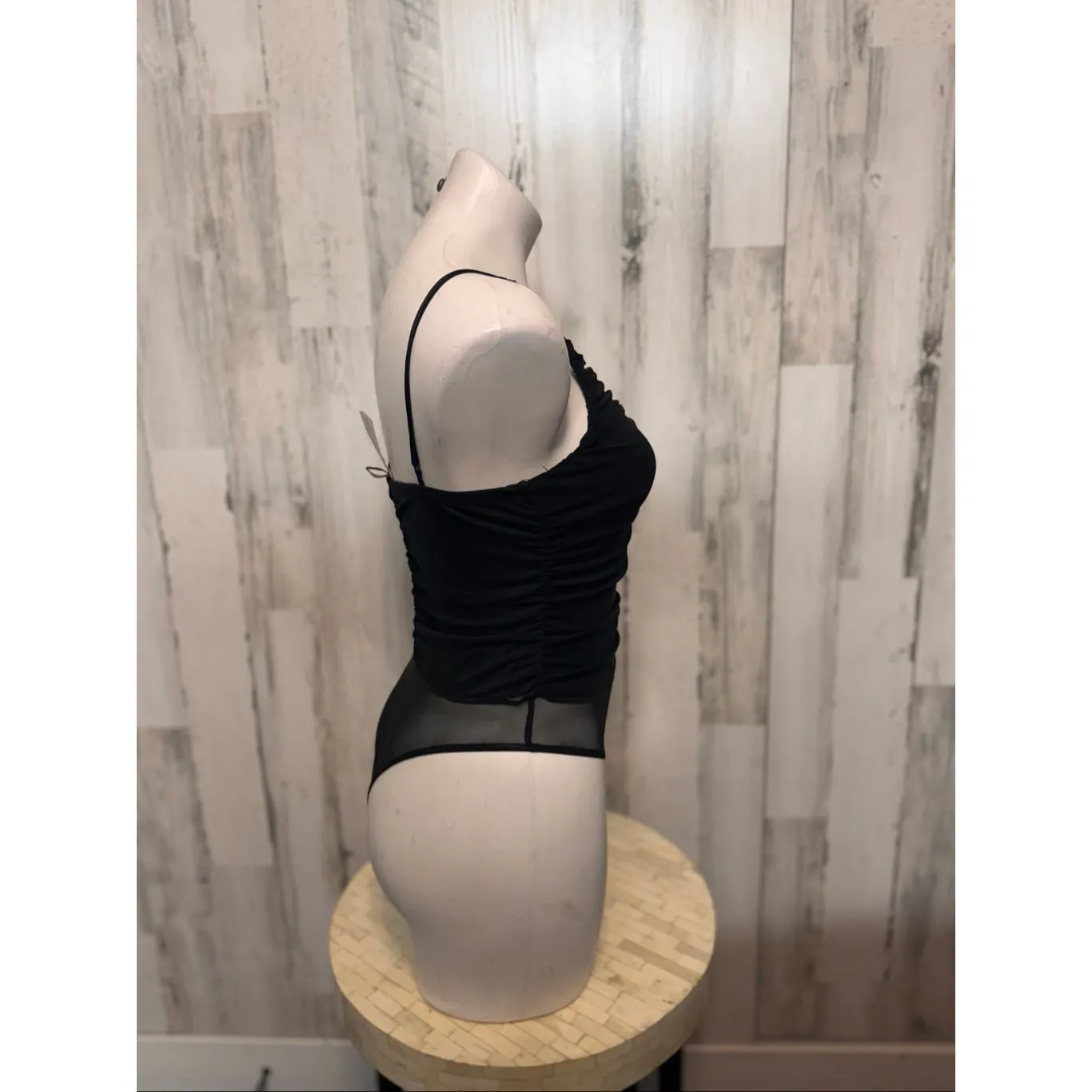 Windsor Black Lace Up Bodysuit Women’s M – Sheer Mesh Back, Ruched Front, Sexy N - Image 7