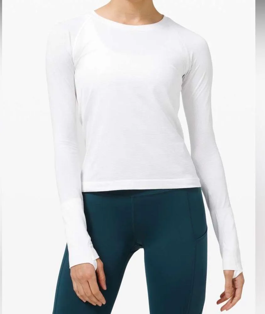 Lululemon Swiftly Tech Long Sleeve Shirt 2.0 Race Length tee white waist top - Image 2